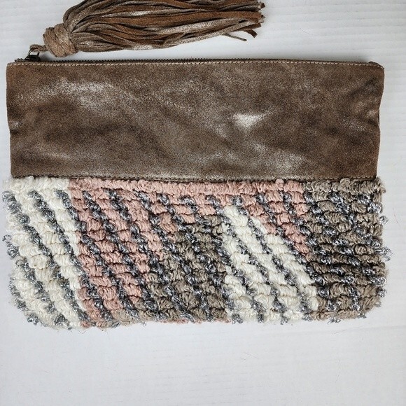 Anthropologie Jasper & Jeera Pouch Metallic Leather Cotton Blend Large Tassel - Picture 12 of 14